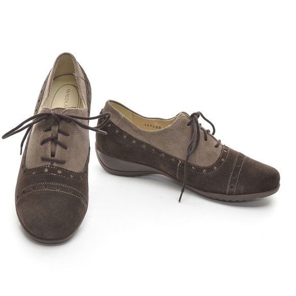 Waldlaufer Brown Suede Brogue Cap Toe Oxfords 7 M New - Picture 2 of 8